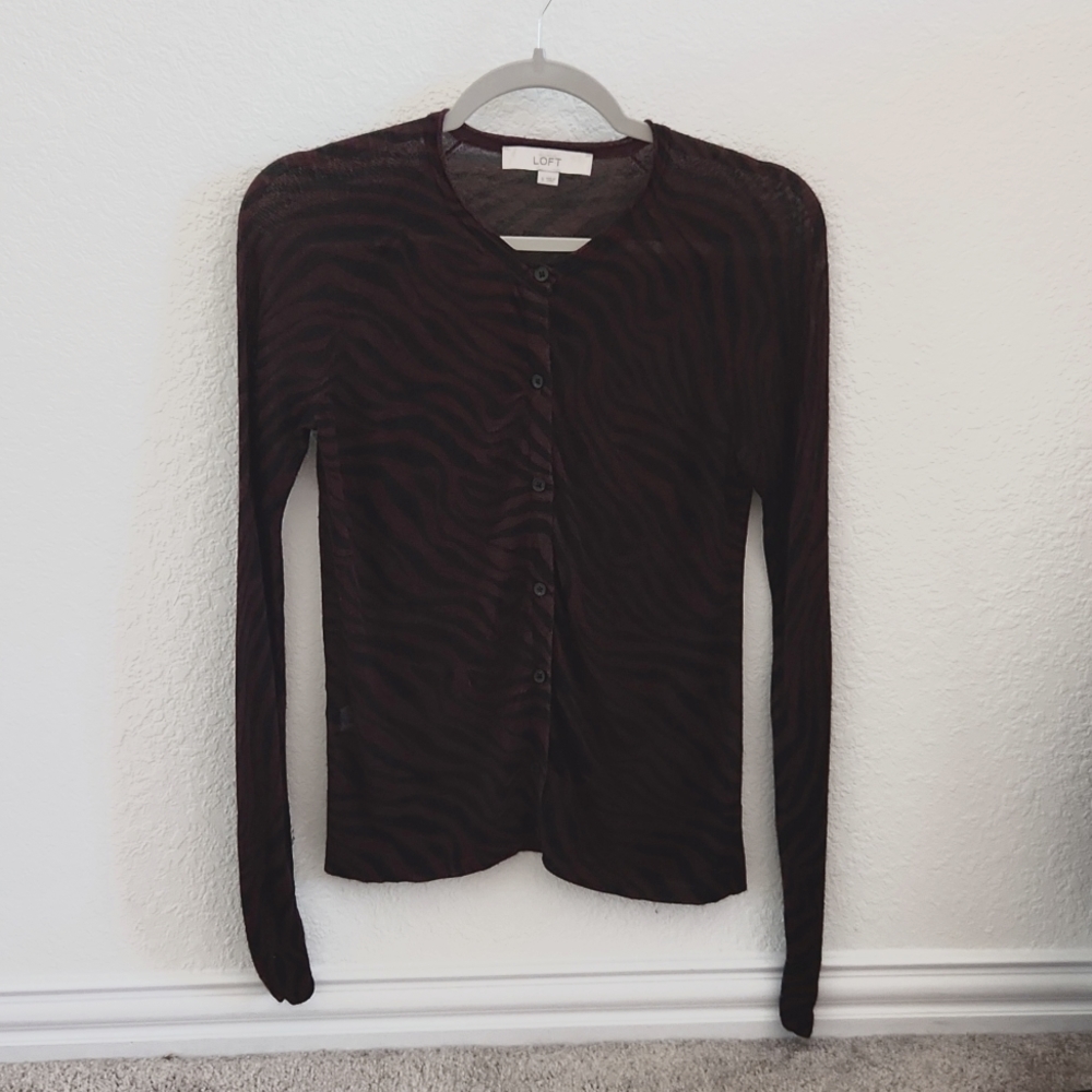 LOFT tiger/zebra striped long-sleeve light cardigan